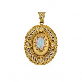 Opal, Diamond and Enamel Locket Pendant Circa. 1880's